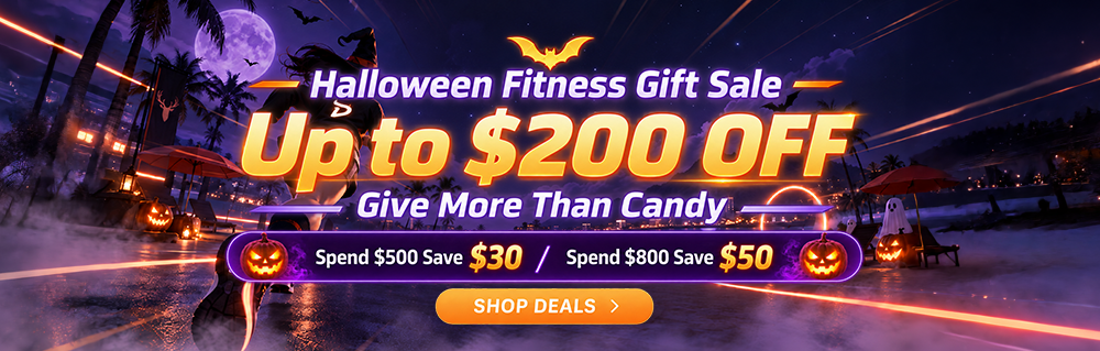 DeerRun Halloween Fitness Gift Sale advertising up to $200 off selected fitness equipment